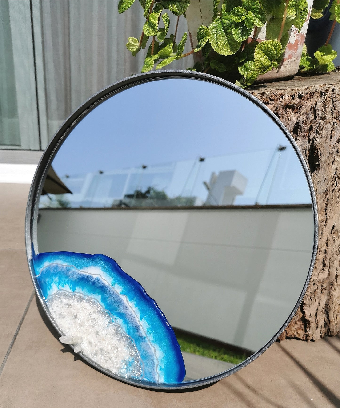 Espejo circular azul