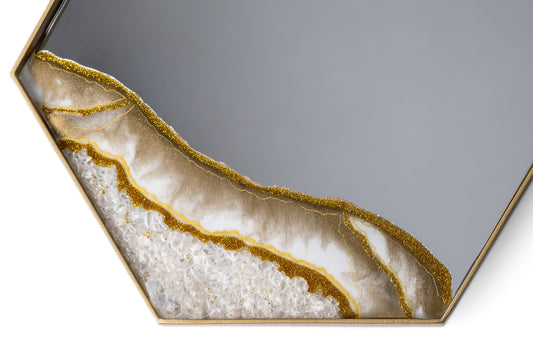 Espejo hexagonal dorado