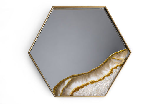 Espejo hexagonal dorado