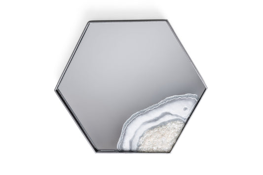 Espejo hexagonal plateado